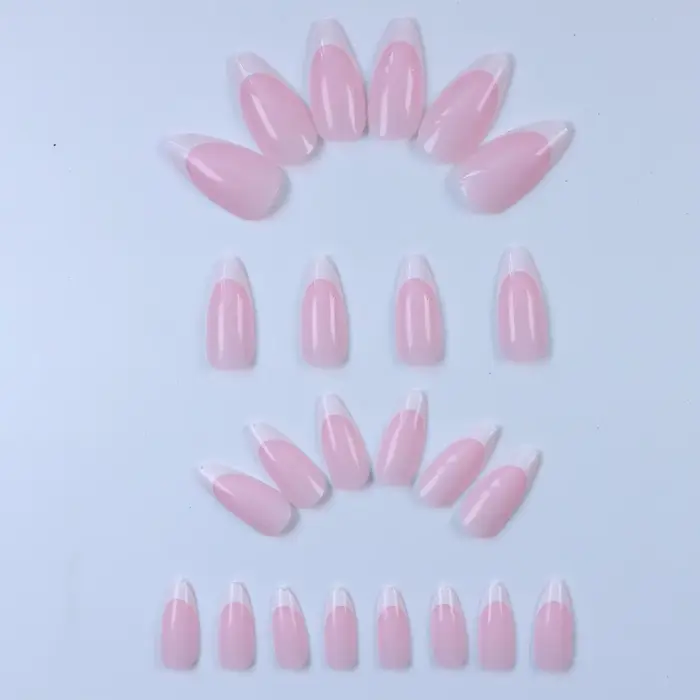 24 pièces-ongles en amande à bordure blanche française-ensemble de Nail Art blanchissant avec faux o