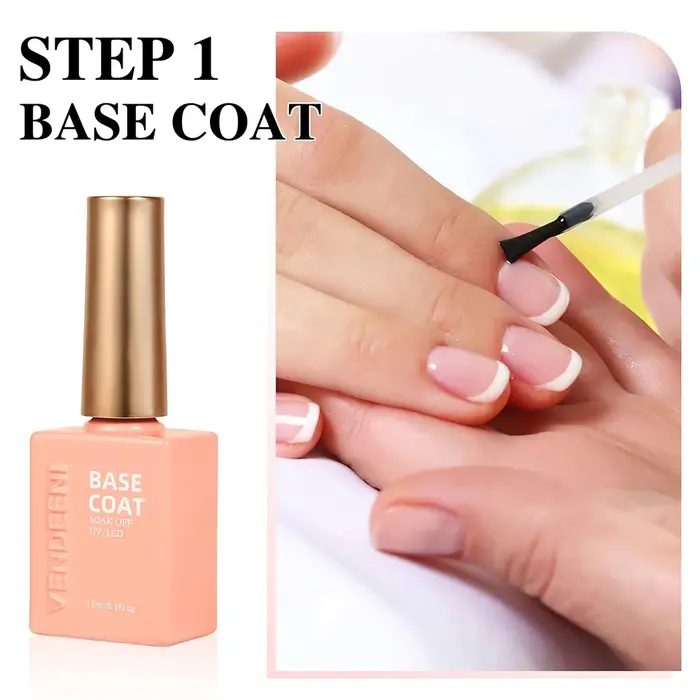 Vendeeni Top Coat Fort Sans Résidu à Haute Luminosité, Base Coat, Vernis à Ongles en Gel UV, Vernis Gel Durable, Top Coat Résistant aux Rayures