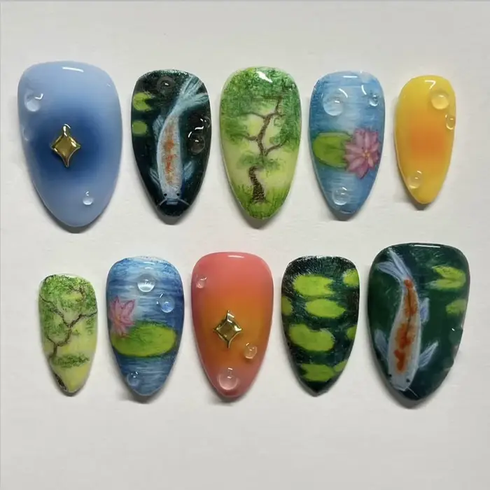 24 faux ongles mignons motif pomme rouge dessin animé