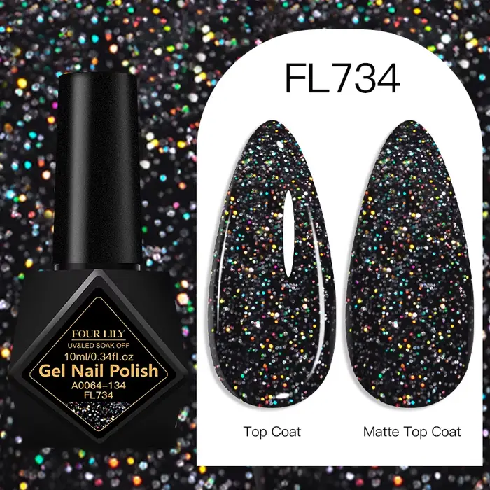 Vernis à ongles gel noir pailleté 10 ml - Gel semi-permanent UV/LED pour manucure DIY