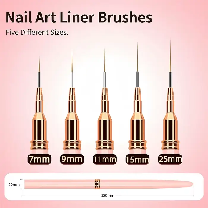 Ensemble de pinceaux pour vernis à ongles gel UV, 5 pièces, 7/9/11/15/25mm, rayures françaises, pein