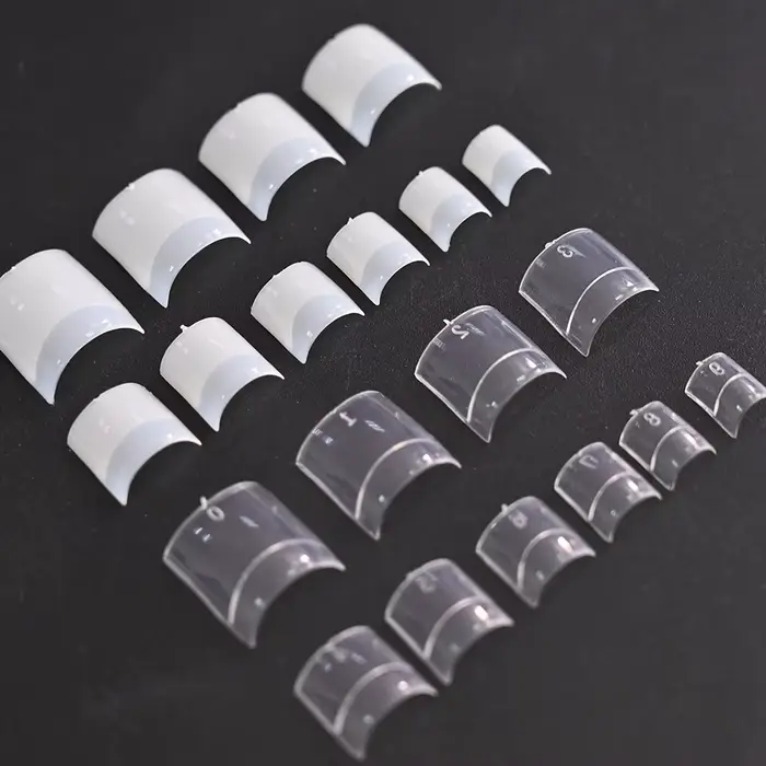 500 pièces/sac, faux ongles courts carrés, style French, demi-couverture, taille 10 (0-9), transpare