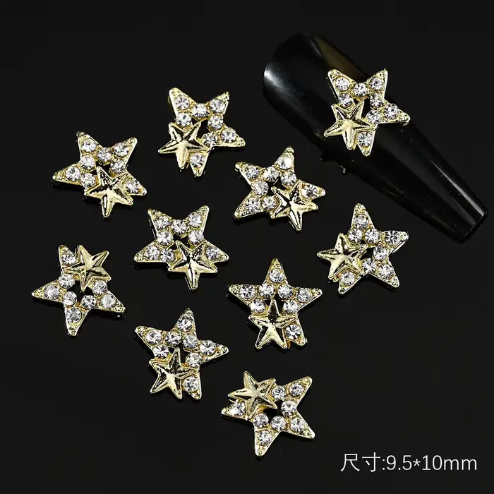 10 pièces 3D argent pentagramme étoile Nail Art alliage strass luxe métal étoile breloques ongles bi