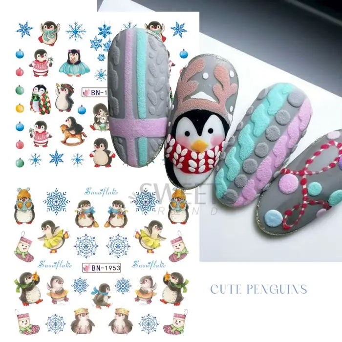 Autocollants pour ongles pingouin mignon