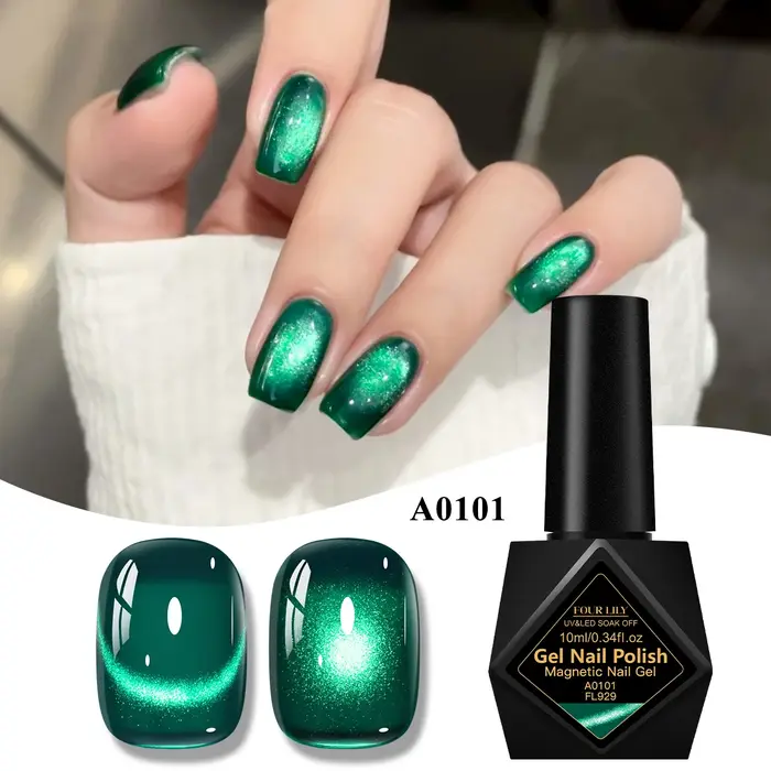 Vernis à ongles Gel magnétique chat à paillettes vertes