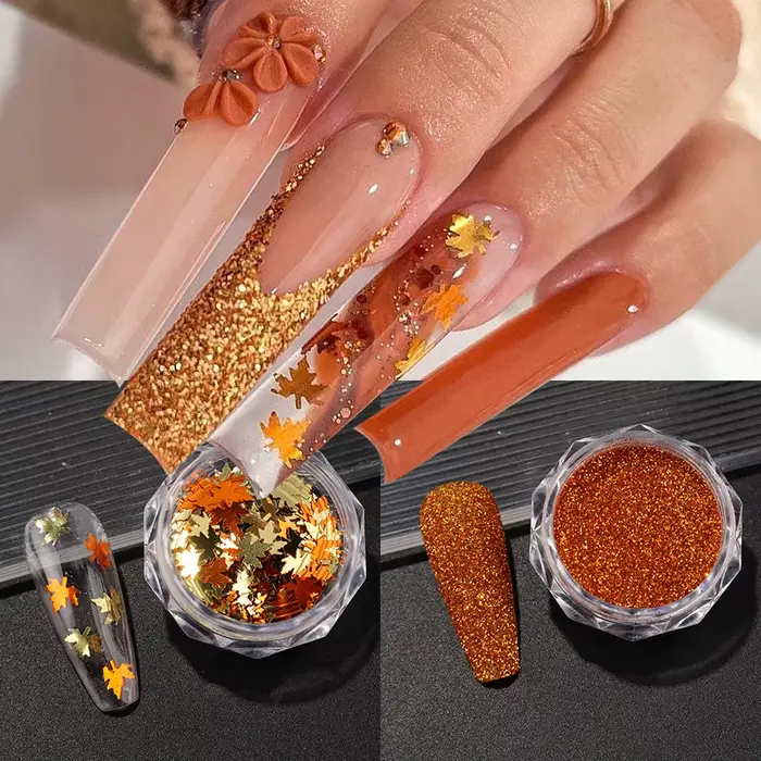 Paillettes feuilles d'érable dorées pour ongles