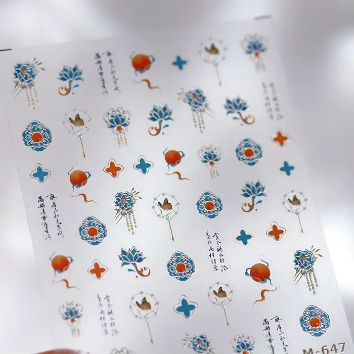 Autocollant de manucure 5D à motif bohème coloré, amour, cœur, lune, perle, cristal, strass, Nail Ar