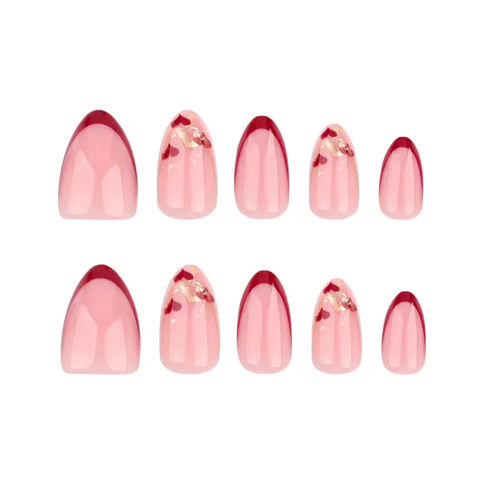 24 pièces saint valentin presse sur ongles ensemble court en forme d'amande brillant rouge