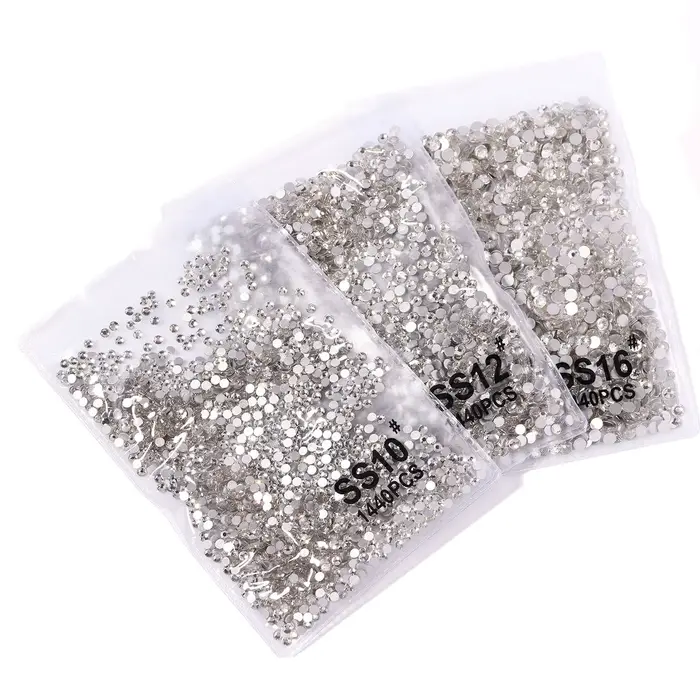 Strass pour ongles transparents/AB SS3-SS16, diamants en verre scintillant, ronds à dos plat, Mini s