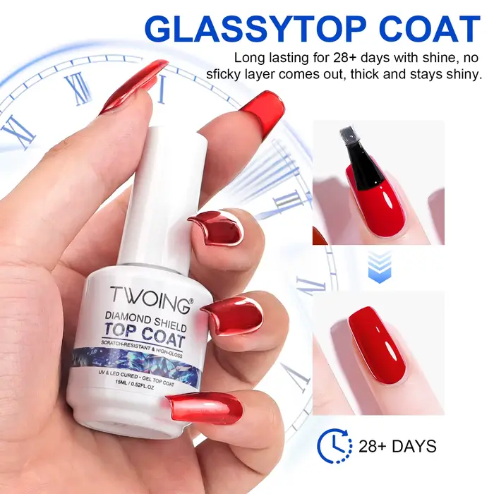 TWOING Top Coat Gel 15 ml Ultra Brillant Diamant Sans Résidu