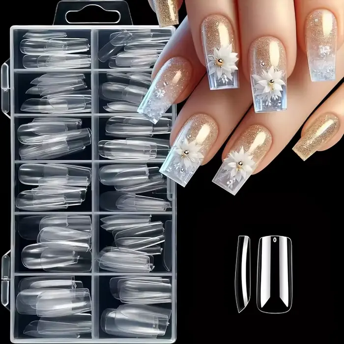 120 pièces de faux ongles transparents en forme de cercueil/mandarine/avrilien/carré/ovale/autres formes