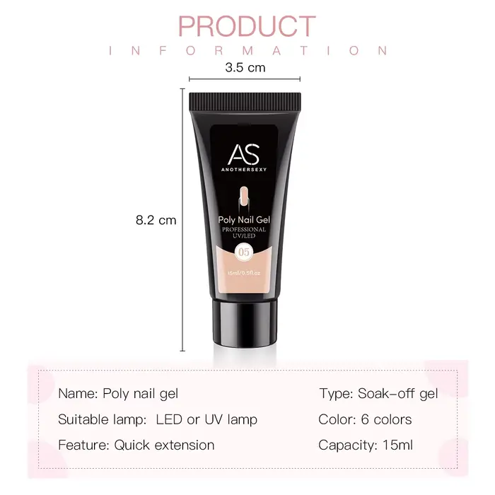 AS 15ml Gel d'extension d'ongle construire des ongles Poly Gel acrylique UV LED Extension rapide du modèle de cristal
