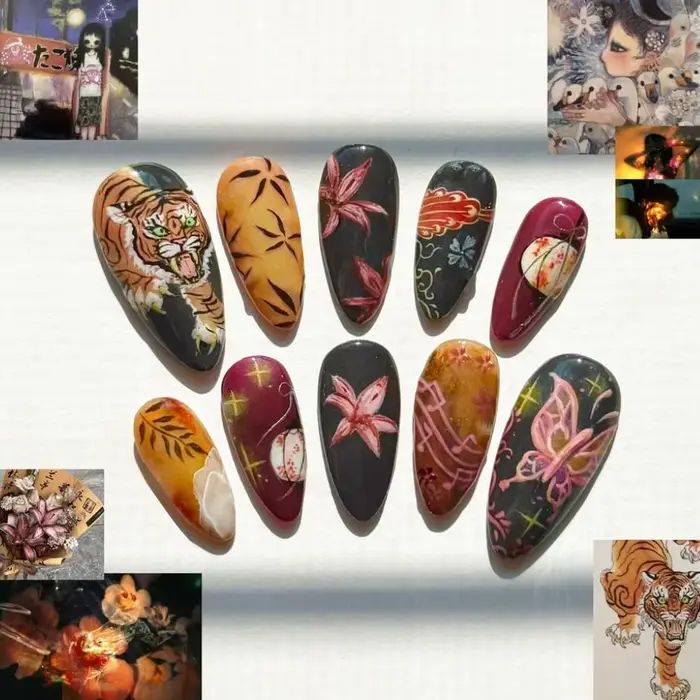 24 pièces d'anges de l'enfer européens faux ongles foncé Halloween amande presse