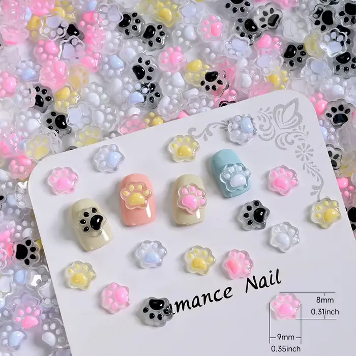 50 Pièces Breloques 3D Lumineuses Patte de Chat