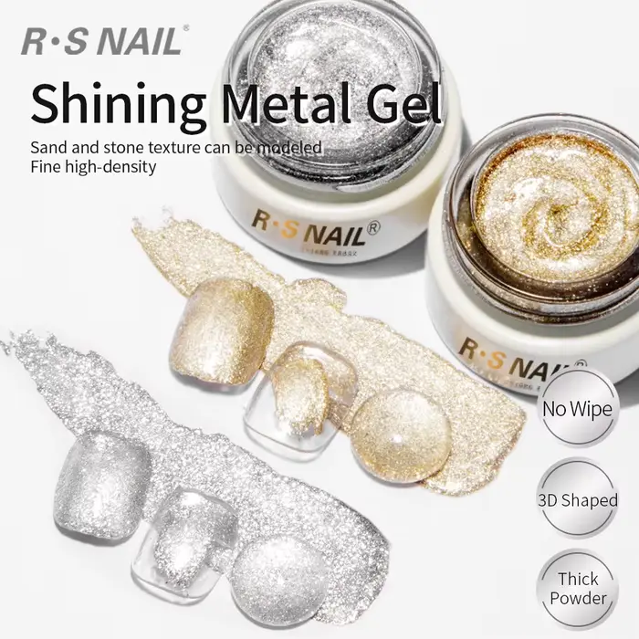 RS NAIL 8g Gel de peinture scintillant sans lingette Gel platine paillettes métallique doré argenté revêtement Gel