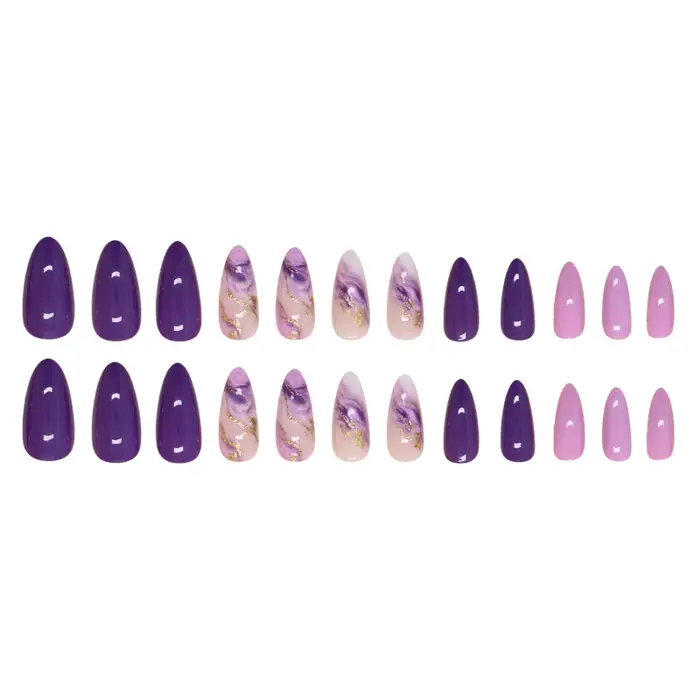 24 pièces violet ondulation presse sur ongles Simple auto-adhésif réutilisable adhésif faux