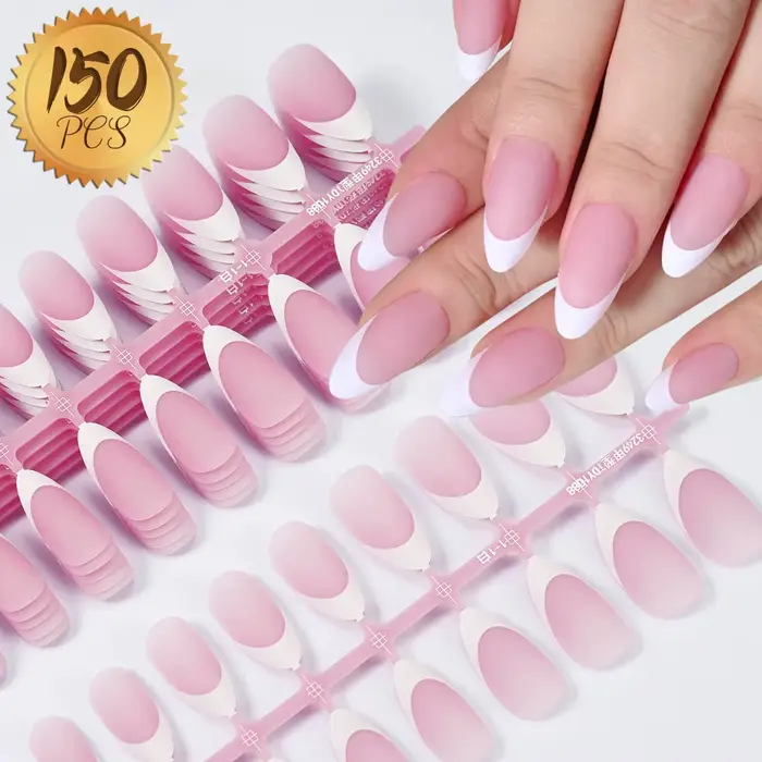Faux Amande Moyenne pour Femme et Fille, Embout Givré Français, Rose Nude, Style Minimaliste, Pressi