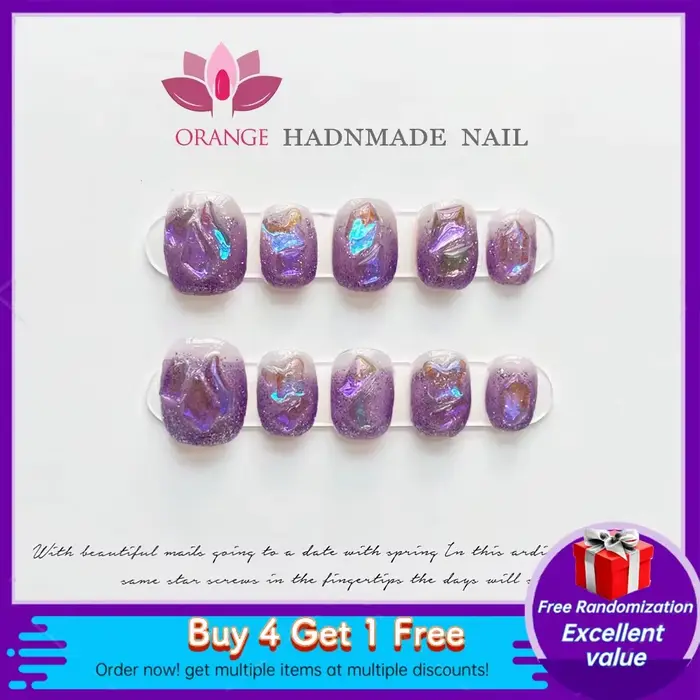 Faux ongles courts coréens à pression, pré-décorés, couverture complète, avec strass, portables, fai