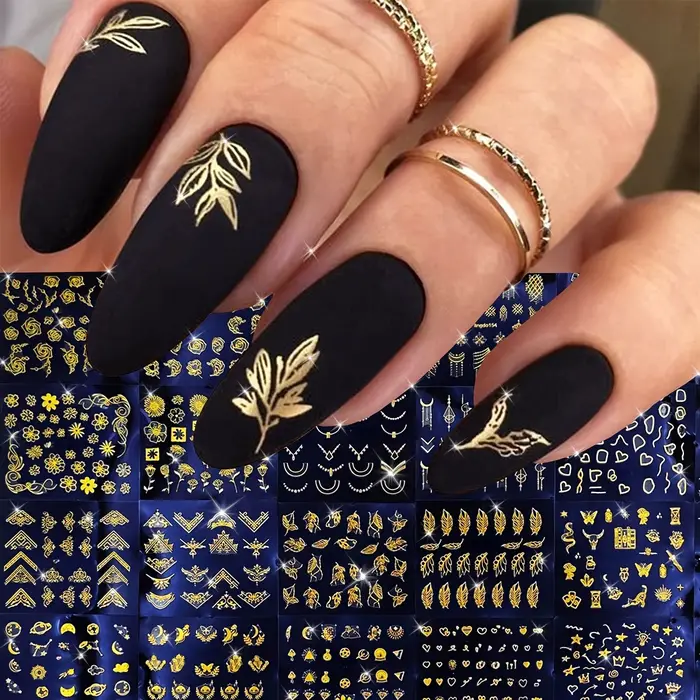 30 feuilles d'autocollants floraux dorés pour Nail Art