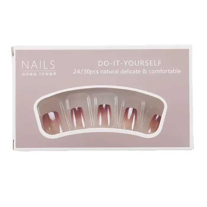24 faux ongles courts marron œil de chat avec breloques pour filles