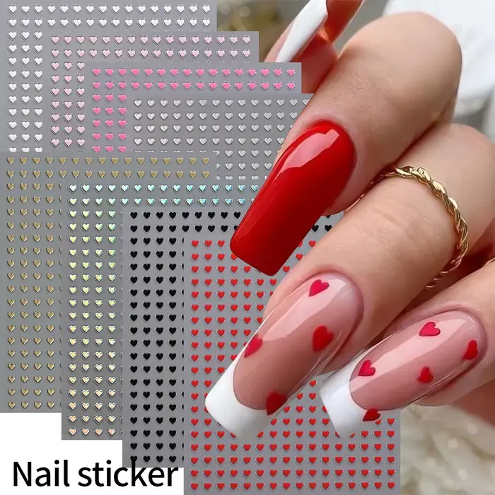 8 couleurs/ensemble 3D amour-coeur ongles autocollants Mini coeurs doux auto-adhésif Nail Art curseu