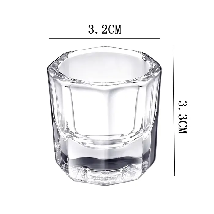 Mini verre cristal acrylique transparent, petite poudre octogonale, tasse à ongles liquide, brosse d