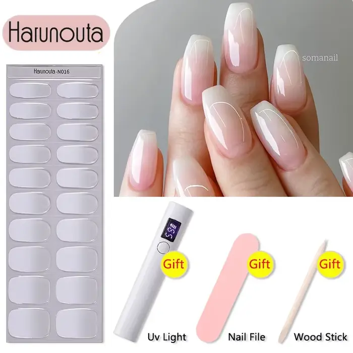 Harunouta 4 pièces/ensemble bandes d'ongles en Gel semi-durci avec sèche-ongles lime à ongles bâton en bois opale laiteuse brillant LED enveloppes durcies