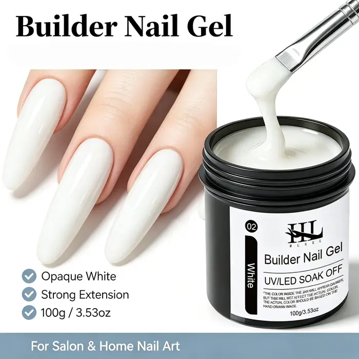 Gel de construction pour ongles blanc soak-off 100g, gel UV LED blanc opaque pour extension et renforcement des ongles, pour salon, maison et manucure DIY