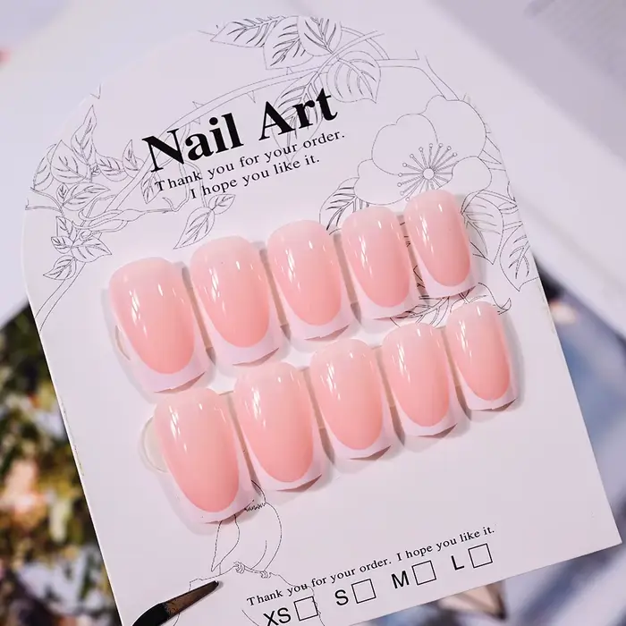 48 pièces/ensemble Faux ongles à presser roses nude et blancs