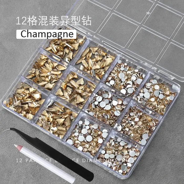12 grilles 3D bébé bleu multi-formes Nail Art strass dos plat résine diamant luxe ongles breloques pour bricolage
