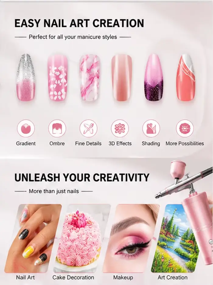 Aérographe pour ongles avec compresseur portable pour nail art et peinture sur gâteaux