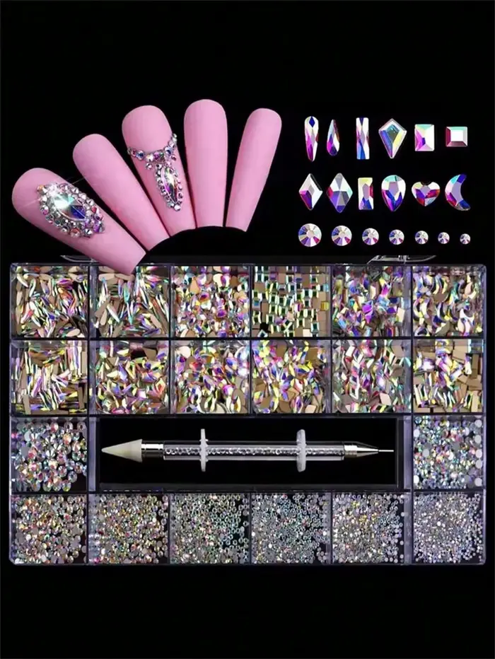    Lot de 21 grilles de strass pour décoration d'ongles, strass à fond plat pour nail art, strass d