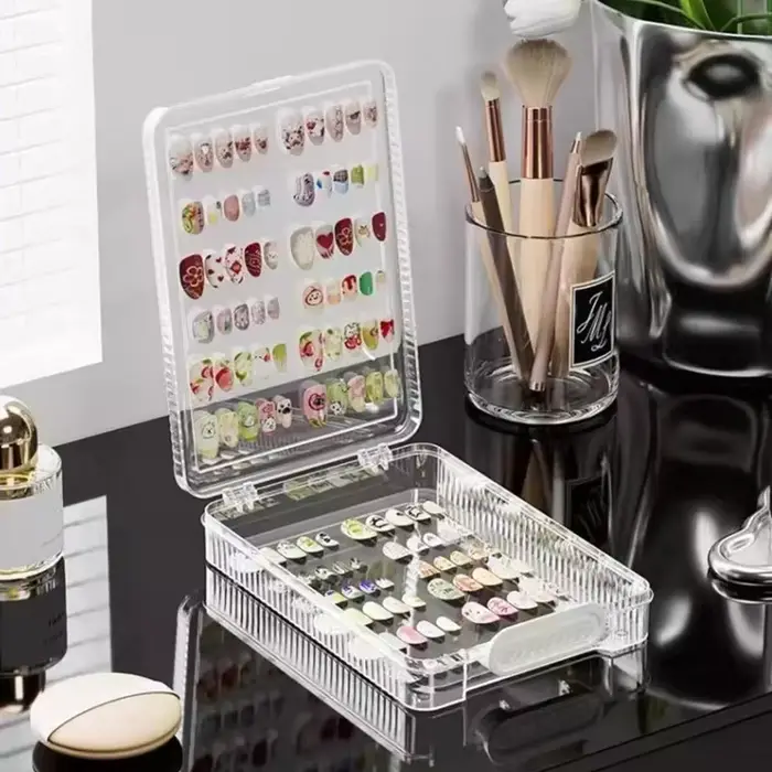 Boîte de rangement vide pour faux ongles, ensemble d'emballage pour organisateur de manucure, fournitures pour ongles avec ruban adhésif Double face