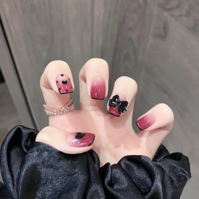 24 pièces français avec perceuse faux ongles courts presse sur les pointes d'ongles couverture complète artificielle