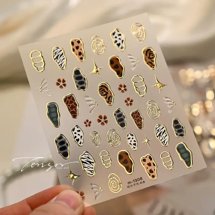 Autocollants pour ongles à motif animal rétro
