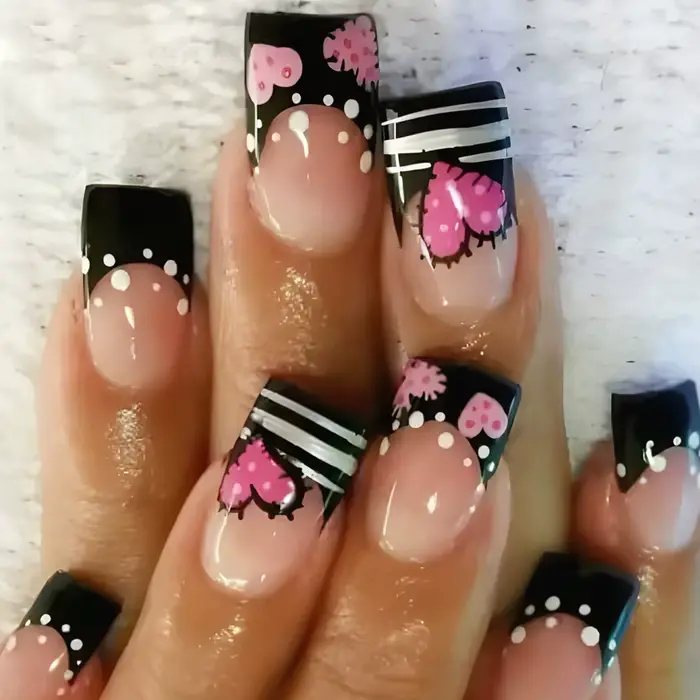 Y2K – faux ongles français noirs pour filles