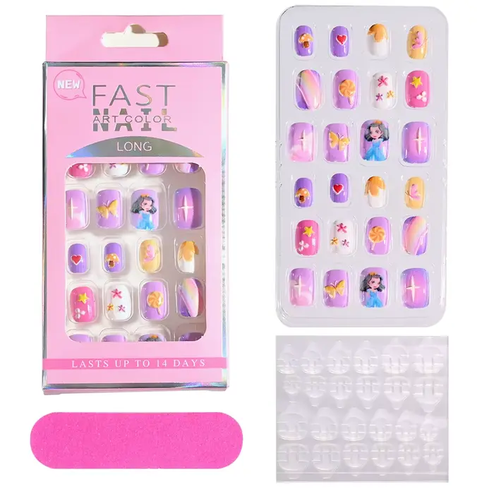 Faux Ongles Colorés à Couverture Complète pour Enfant Fille, Outil de Manucure Mignon, Festival, 120