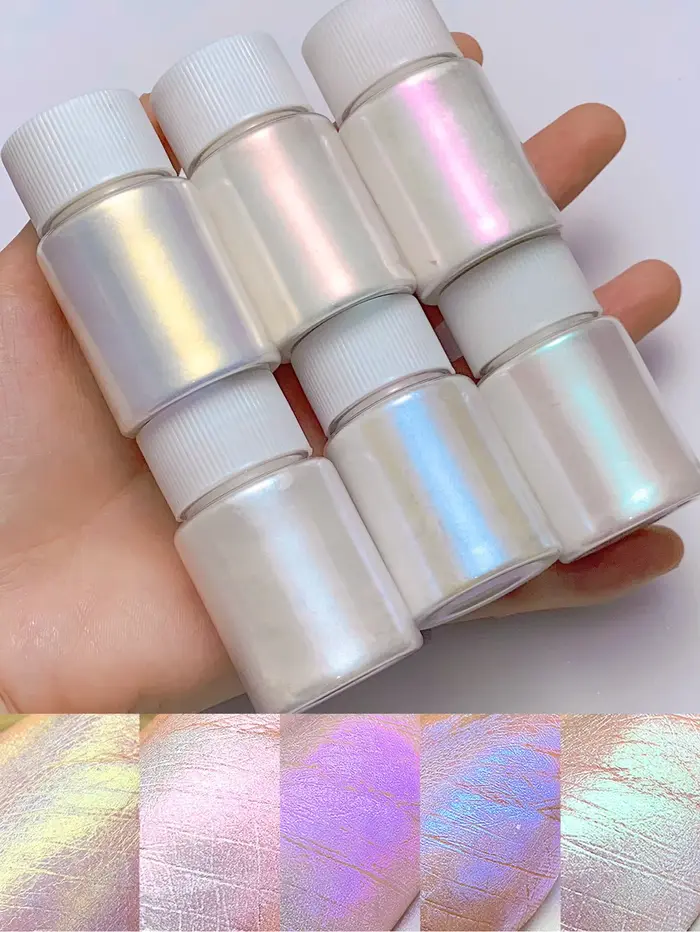 6 pièces/ensemble Aurora sirène Nail Art poudre haute brillance polarisé blanc perle Chrome Pigment 