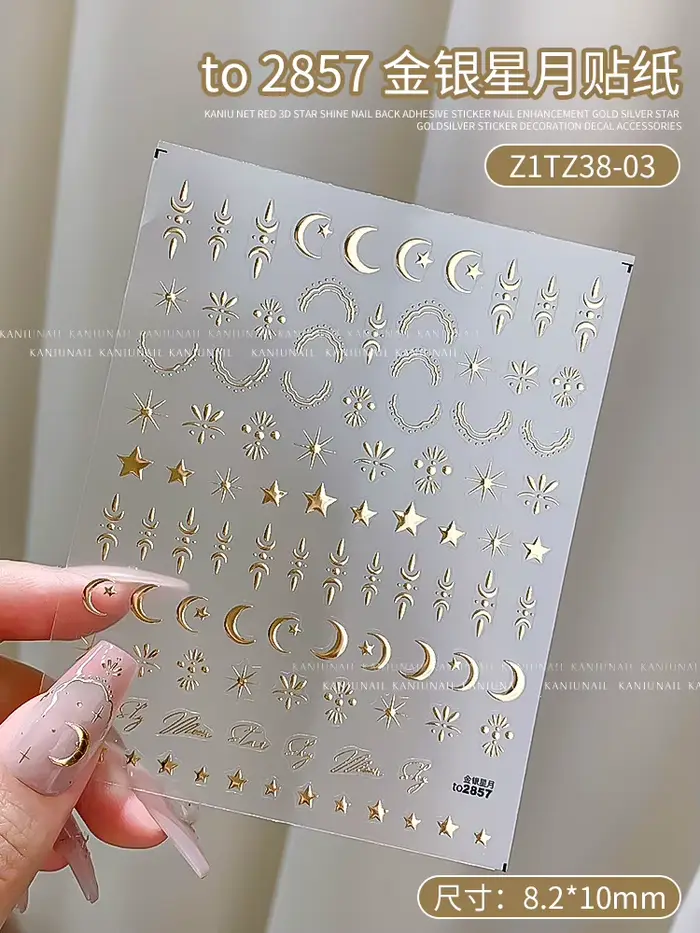 Autocollant 3D étoile/argent/soleil/lune bronzant pour Nail Art, Styles Laser étoile lune, décalcoma