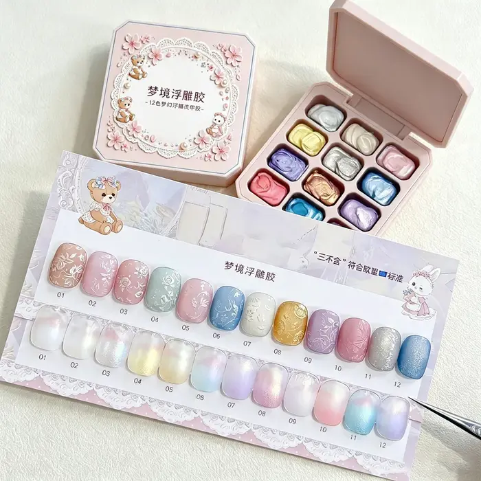 Nouveau Gel de Peinture 3D Gaufré Effet Soie Rêveuse Sans Lavage 2026 – Gel Polish Art Gaufré Nacré 9 Grilles