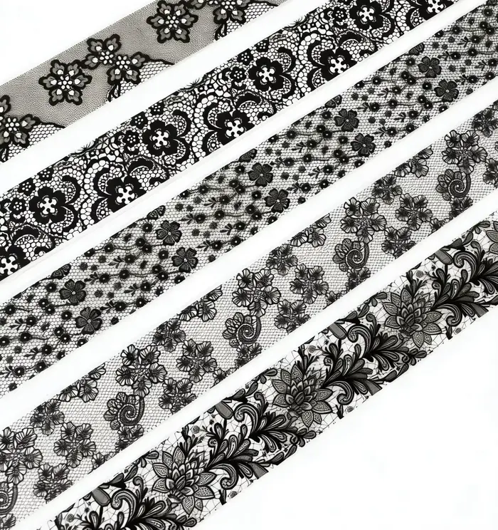 10 Rouleaux 2, 5*50cm Nouvelle Feuille de Transfert Dentelle Noire et Blanche pour Nail Art