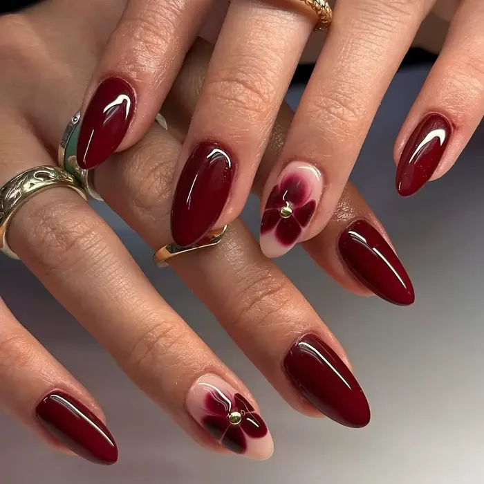 Ensemble d'ongles pour femmes, 24 pièces, en forme d'amande bordeaux, longueur moyenne, couleur unie