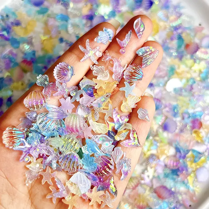 50 pièces 3D créatif simulé coquille de conque breloques pour ongles coloré translucide méduse océan