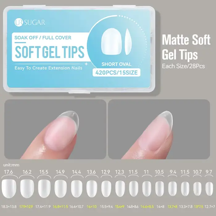 UR SUGAR 420PCS/Boîte Capsules d'ongles en gel souple, forme Amande Moyenne et Cercueil, Faux ongles