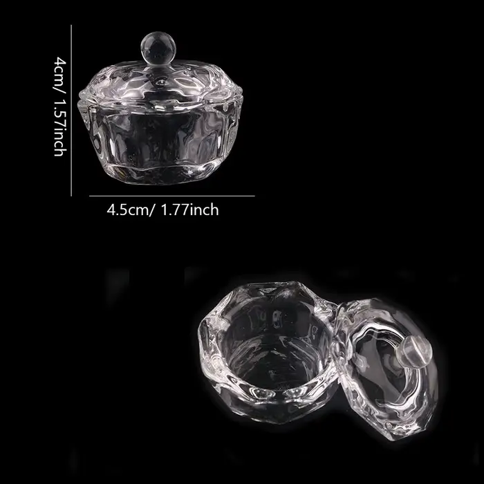 Tasse en verre pour Nail Art avec couvercle pour liquide acrylique