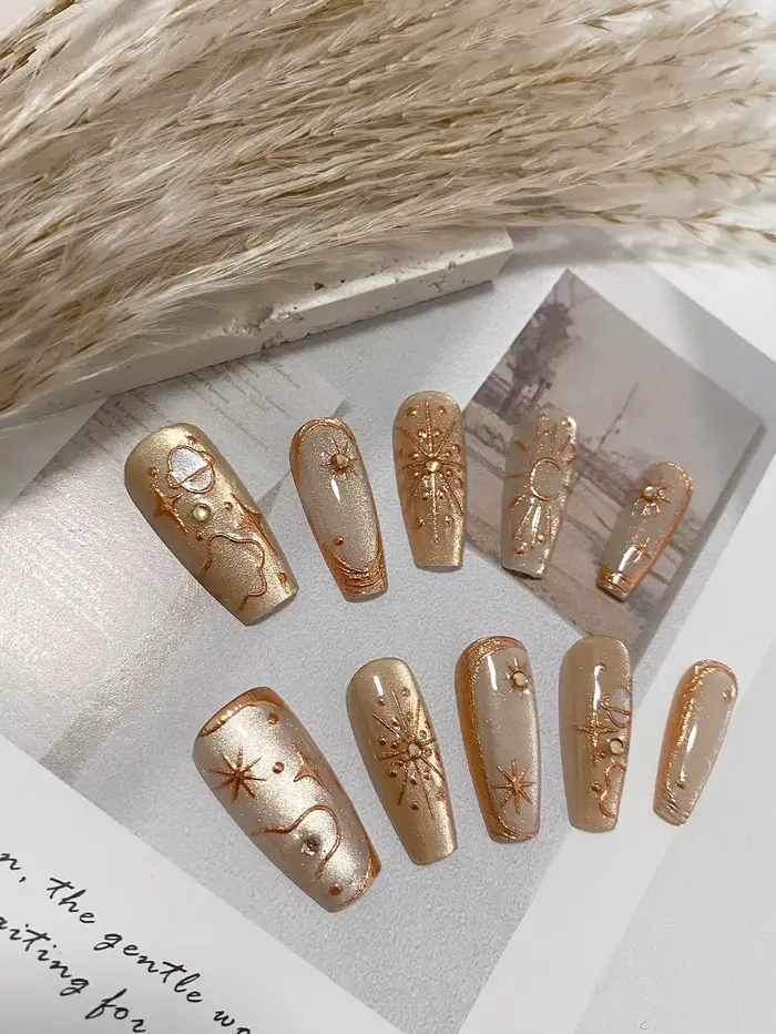 10 Pièces de Strass pour Ongles Plaqué Or