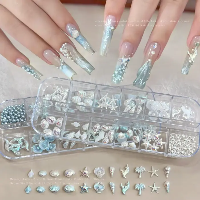 12 Grilles de Breloques Mixtes pour Ongles Style Océan