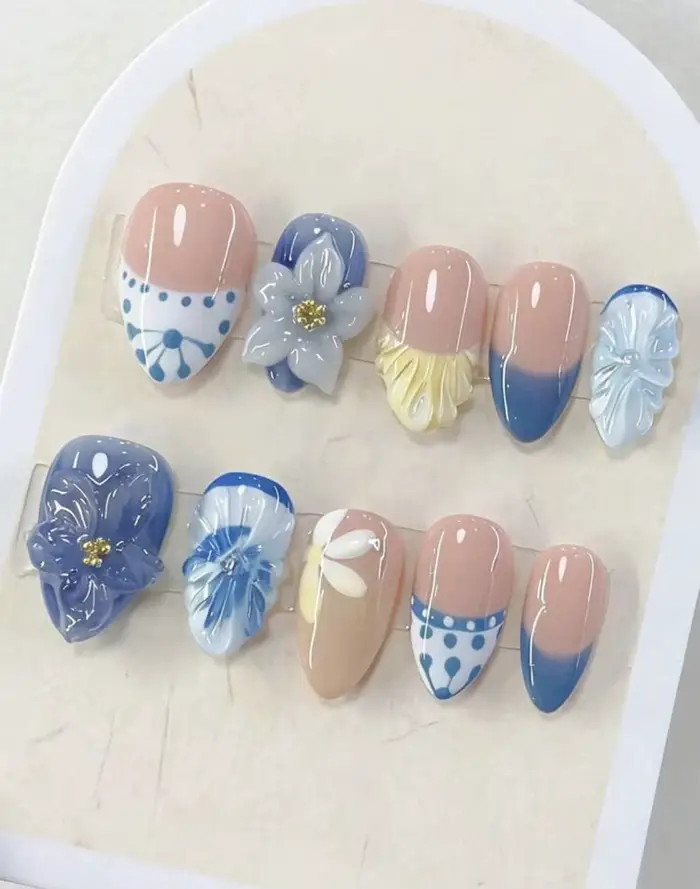 10 faux ongles faits à la main en forme d'amande