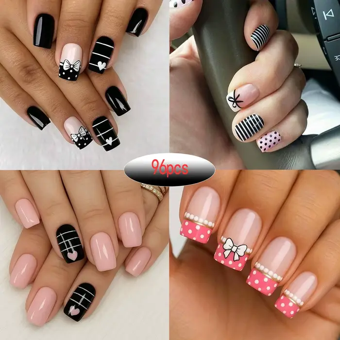 Ensemble complet de 4 paquets/96 faux ongles carrés courts