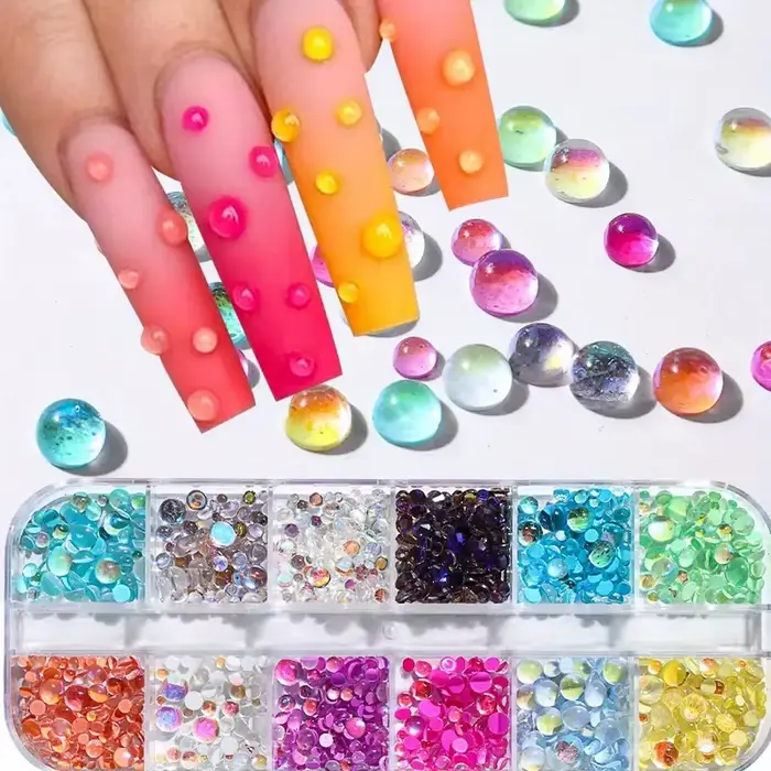 1 boîte arc-en-ciel sirène larmes Nail Art breloques Macaron bulle perles Nail Art pour l'été Aurora